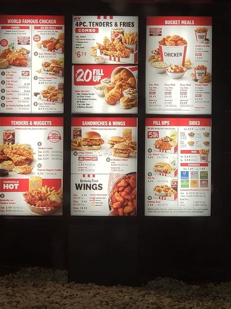 Menu at KFC fast food, Tamarac, NW 58th St