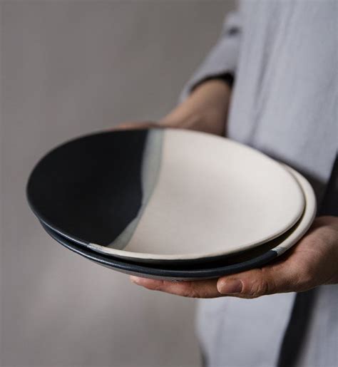 Ceramic plate, Modern matt Dessert plate, Black and white Stoneware plate, Black&white serving ...