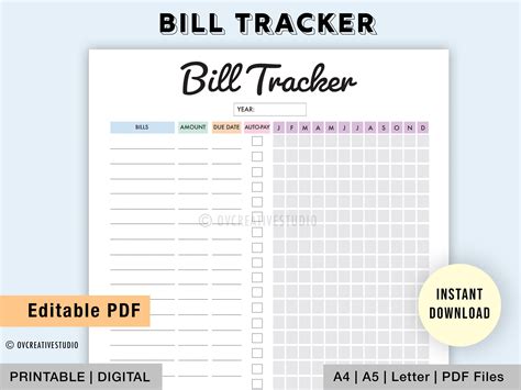 Editable Bill Tracker Yearly Bill Tracker Monthly Bill | Etsy UK