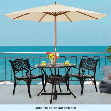 36'' Outdoor Round Dining Table Cast Aluminum Patio Bistro Table w/ Umbrella Pole, 1 unit - Food ...