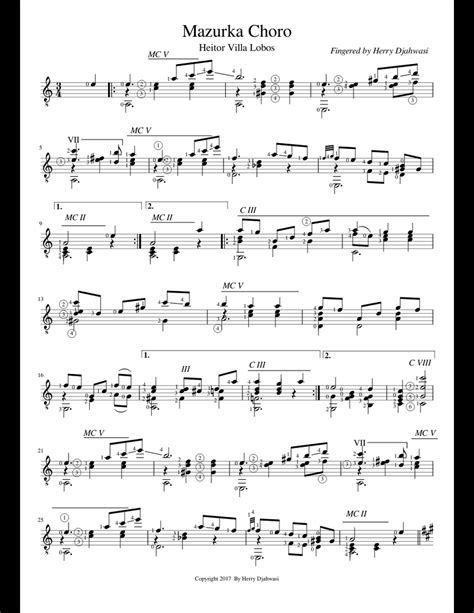 Mazurka Choro by Heitor Villa Lobos sheet music for Guitar download free in PDF or MIDI