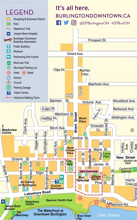 Downtown Burlington Tourist Map - Ontheworldmap.com