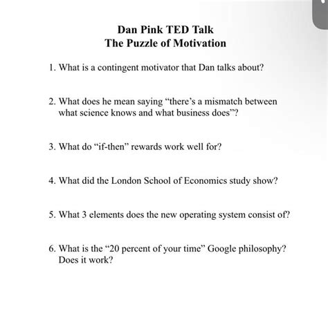 Solved Dan Pink TED Talk The Puzzle of Motivation 1. What is | Chegg.com