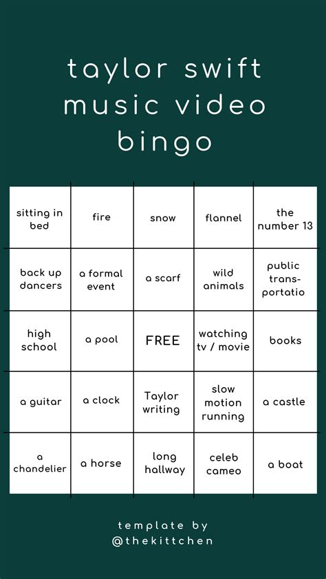 Taylor Swift Music Video Bingo - thekittchen