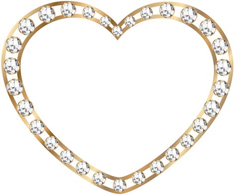 Gold Heart With Diamonds Transparent PNG Image