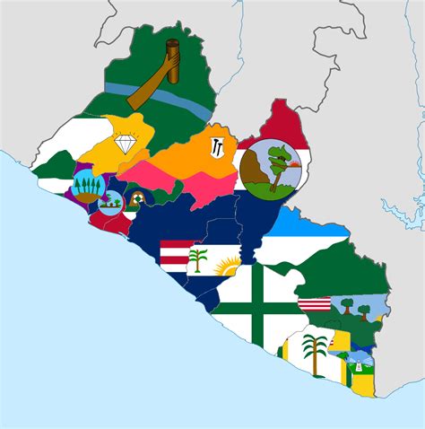 Flag map of Liberia and it's counties (all have a Liberian flag in the canton) : r/vexillology