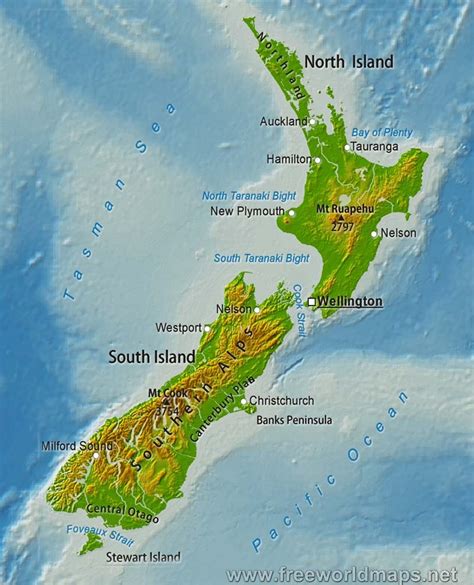 Physical Map - New Zealand