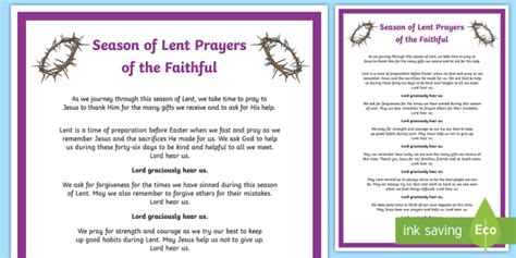 Season of Lent Prayers of the Faithful Print-Out - prayers of