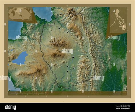 Bukidnon, province of Philippines. Colored elevation map with lakes and ...