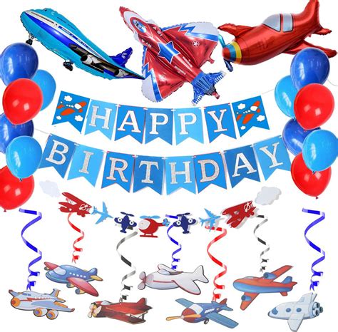 Buy Airplane Aviator Themed Party Decoration-Silver Glitter Happy Birthday Banner and Garland ...