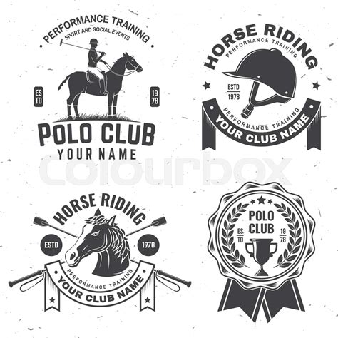 Set of polo and horse riding club patch, emblem, logo. Vector ...