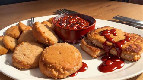 Golden Crispy Chicken Nuggets with Barbecue Sauce.AI Generated Stock ...