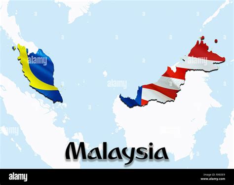 Flag Map of Malaysia. 3D rendering Malaysia map and flag on Asia map. The national symbol of ...