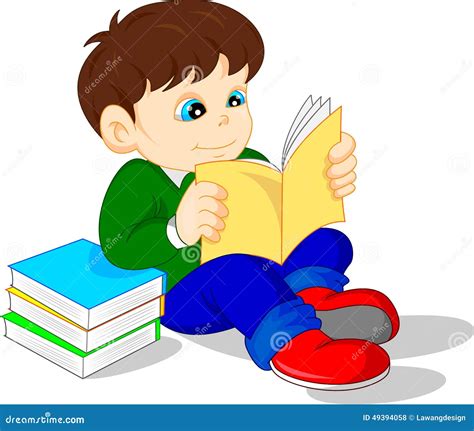 Cute boy reading books stock vector. Illustration of character - 49394058