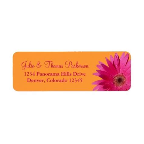 Pink Orange Gerbera Daisy Wedding Return Address Label | Zazzle.com ...