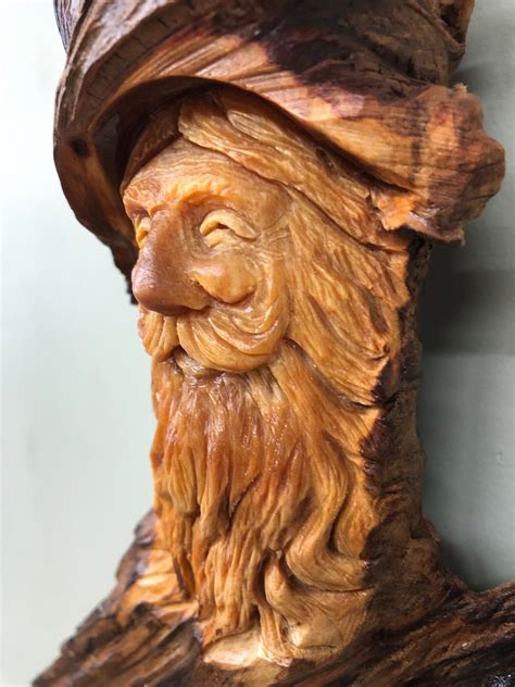 Whimsical wood tree spirit art sculpture wizard carving