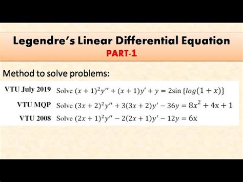 Legendre Linear Differential Equation | Method & VTU Qp problems | Part ...