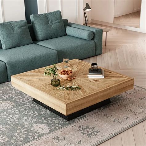 Modern Square Coffee Table with Wooden Top Black & Natural | Coffee table square, Modern square ...