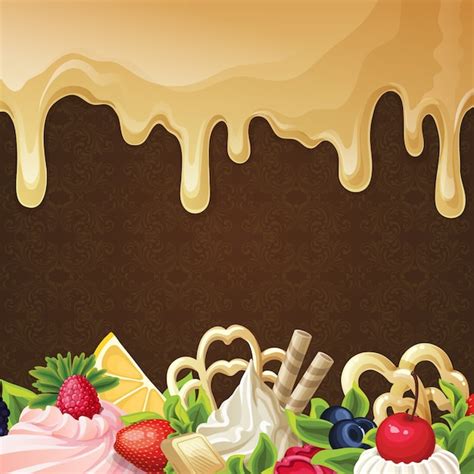 Premium Vector | Dessert background with tasty fruit