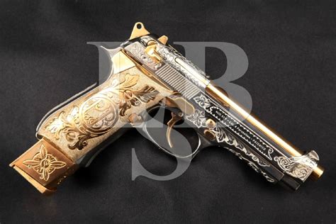 Beretta Model 92F: Hand Engraved Brass, Chrome & Gold Plated 4.9” DA/SA ...