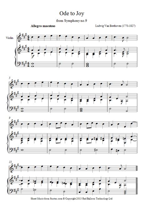 Beethoven - Theme from Ode to Joy sheet music for Violin - 8notes.com