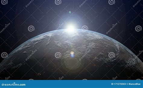 Earth with Sunrise at Horizon by 3d Rendering Stock Illustration ...