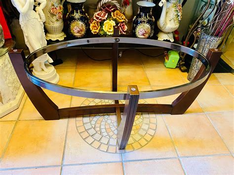Elegant Vintage Very Large Designer Coffee Table with Oval Smokey Glass ...
