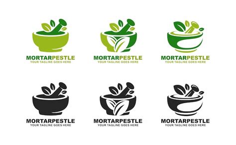 Premium Vector | Mortar and pestle pharmacy logo set