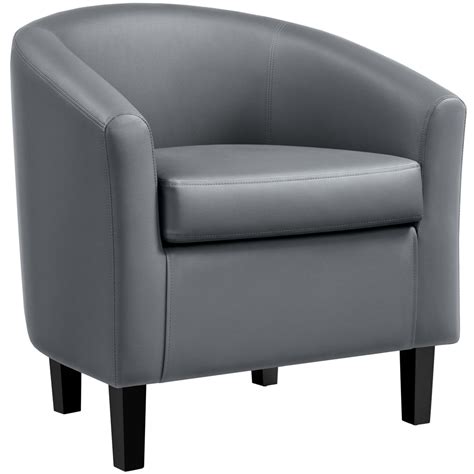 Topeakmart Faux Leather Barrel Accent Chair Tub Chairs For Living Room Bedroom Reception Room ...