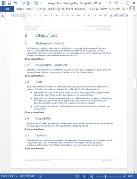 Acquisition Strategy Plan Template – Templates, Forms, Checklists for ...