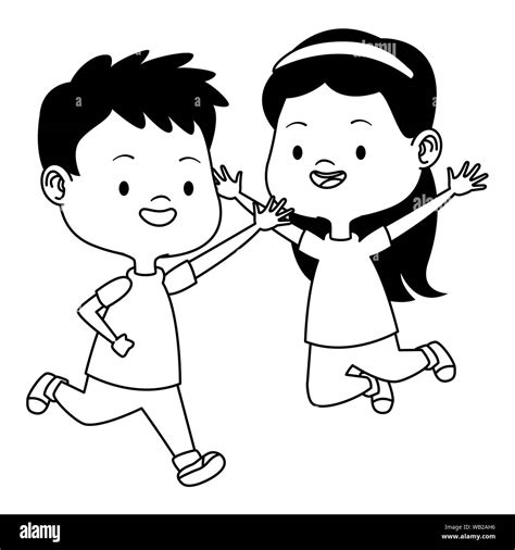 Cute happy kids having fun cartoons in black and white Stock Vector Image & Art - Alamy