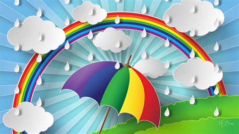 April Showers, showers, 3D, umbrella, rainbow, cut out, rain, clouds ...