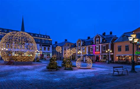 Wallpaper building, home, Christmas, lights, Sweden, night city, Sweden ...