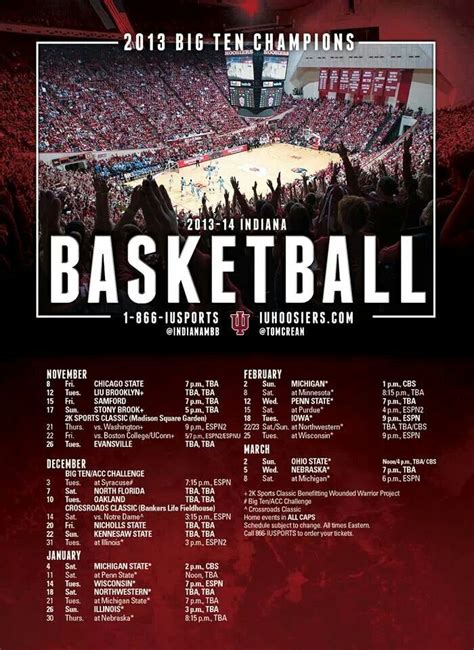 Indiana University Basketball Schedule Printable