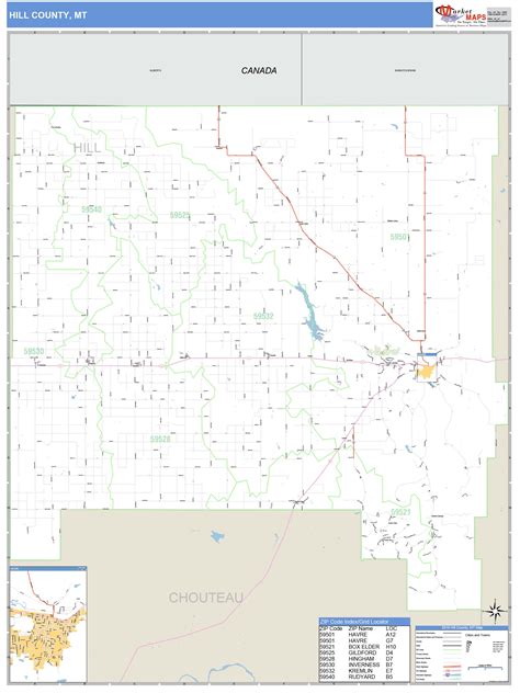 Hill County, MT Zip Code Wall Map Basic Style by MarketMAPS - MapSales