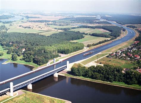 The Magdeburg Water Bridge is a navigable aqueduct in Germany, opened in October 2003, that ...