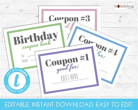 Editable Birthday Coupon Book. Printable Coupon Book. Editable and ...