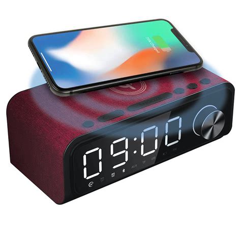 Laser Wireless Charger Alarm Clock Radio Bluetooth Speaker (Red)