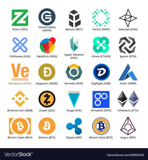 Set logos popular cryptocurrency Royalty Free Vector Image