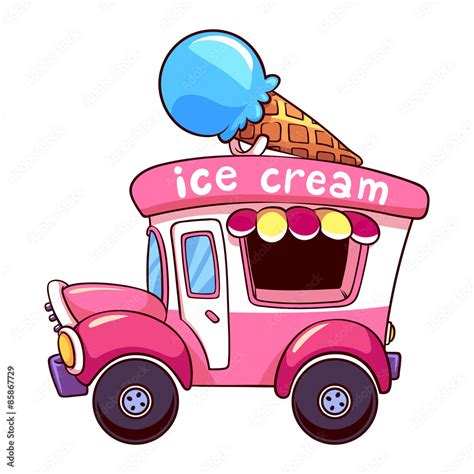 Cartoon pink ice cream truck on а white background Stock Vector | Adobe Stock