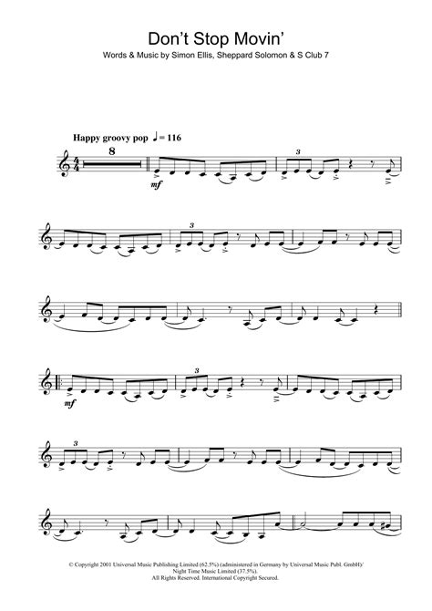 Don't Stop Movin' by S Club 7 Sheet Music for Clarinet Solo at Sheet ...