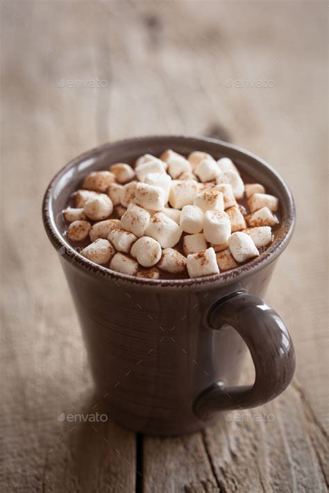 hot chocolate with mini marshmallows warming drink Stock Photo by duskbabe