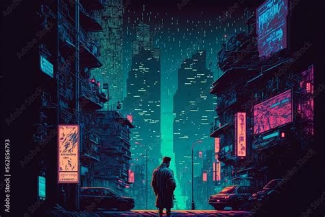 Pixel art, cyberpunk city. "AI" Stock Illustration | Adobe Stock