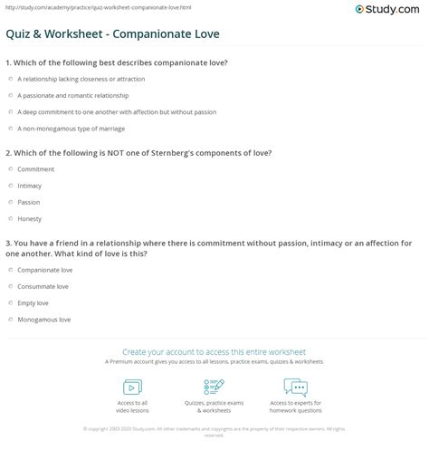 Quiz & Worksheet - Companionate Love | Study.com