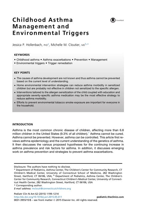 (PDF) Childhood Asthma Management and Environmental Triggers