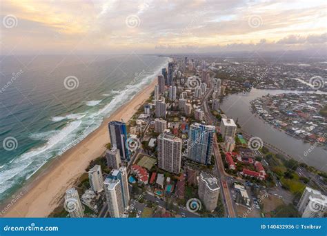 Gold Coast Skyline at Sunset. Stock Photo - Image of pacific, modern ...