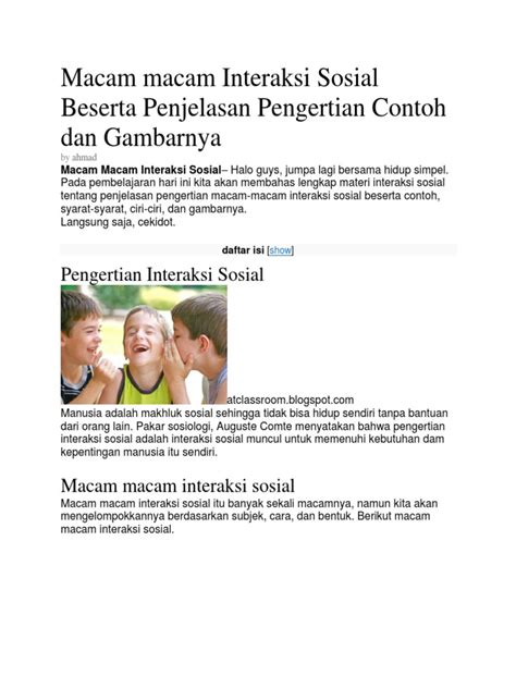 Macam Macam Interaksi Sosial Beserta Penjelasan Pengertian Contoh Dan ...