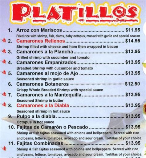 Carta del restaurante El Camarón, San Nicolás del los Garza, Av. Nogalar Sur 440