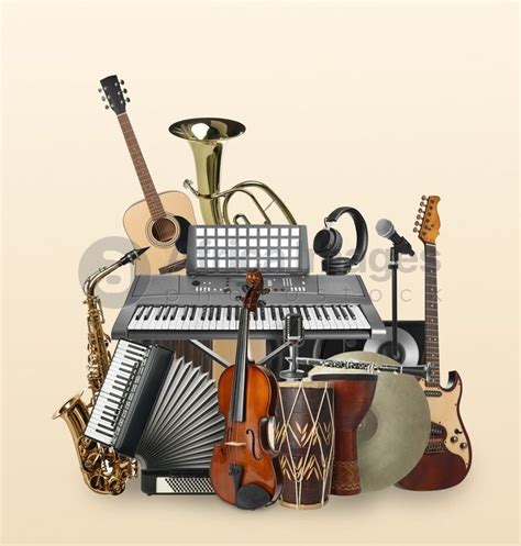 Group of different musical instruments on beige background | All music ...