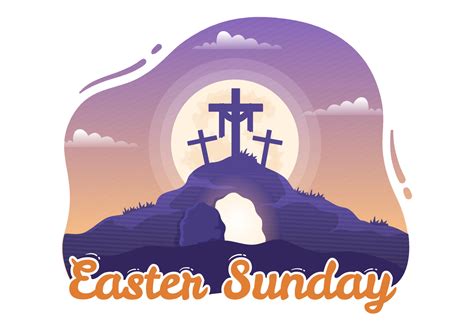 Happy Easter Sunday Day Illustration with Jesus, He is Risen and Celebration of Resurrection for ...